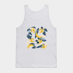 Surrealistic tropical Dachshund bananas // print // pastel blue background navy blue dogs and banana fruit leaves Tank Top